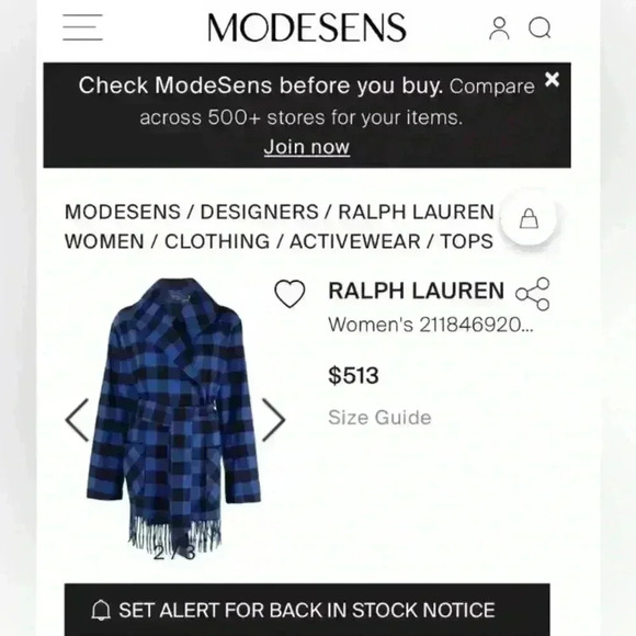 NWT POLO RALPH LAUREN navy blue plaid fringe-edge belted jacket Sz S! - Picture 6 of 9